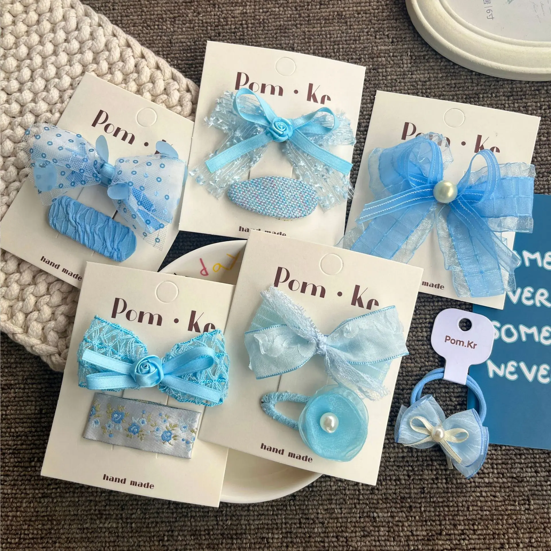 2pc Cute Blue Color Baby Lace Hair Clips Sequin Bowknot Hair Pins Kids Hairpins Pearl BB Barrettes for Girls Hair Accessories