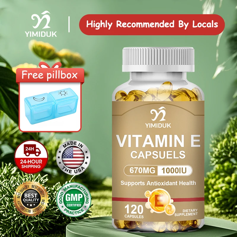 

Yimiduk Premium Vitamin E Supplement, for Fights Oxidative Stress, Promotes Heart & Nervous System Health, Glowing Skin, Non-GMO