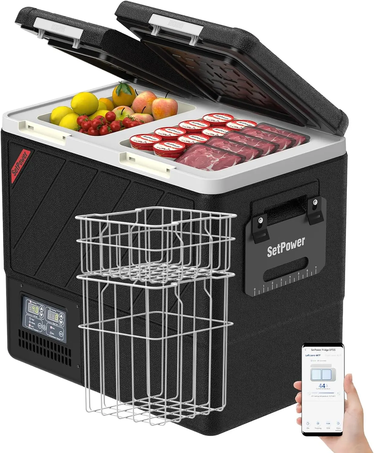 12V Refrigerator with APP Control, 59QT Dual Zone Car Fridge Freezer,Electric Coolers for Vehicles AC/DC,Car Refrigerator 12V Po
