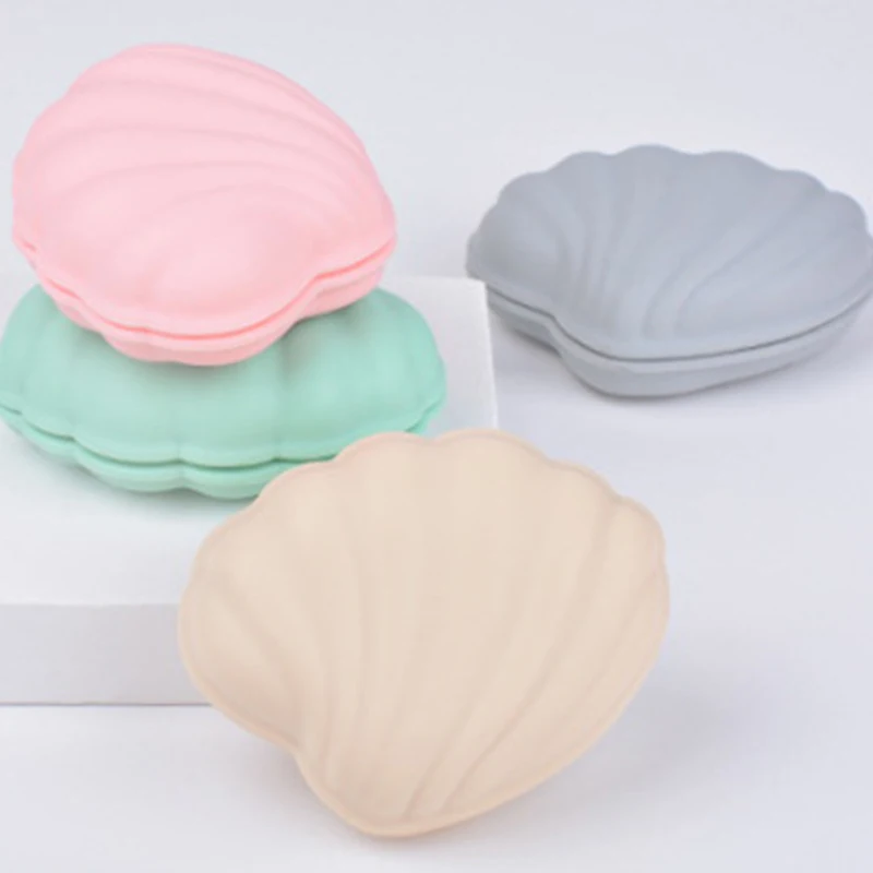 Caixa De Armazenamento De Jóias Portátil, Recipiente Cosmético, Caixa De Comprimidos De Silicone, Macaroon Cor, Brinco De Forma De Shell, Viagem, Organizador De Casa