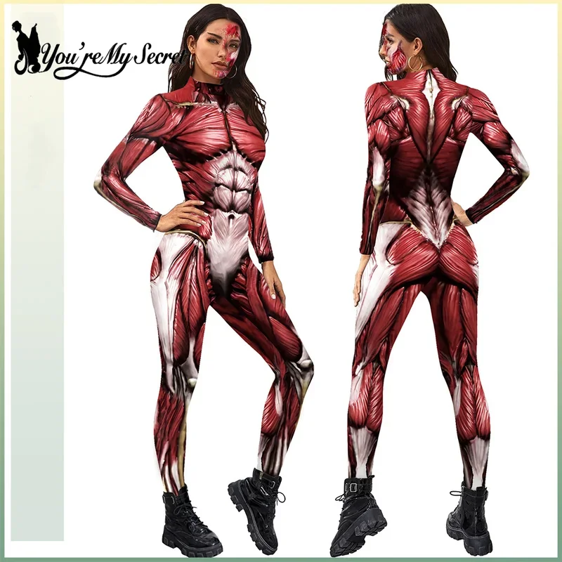 HN8 [You're My Secret] Halloween Cosplay Costumes for Men Women 3D Printed Muscle Elastic Human Anatomy Body Bodysuit Jumpsu8…Gf