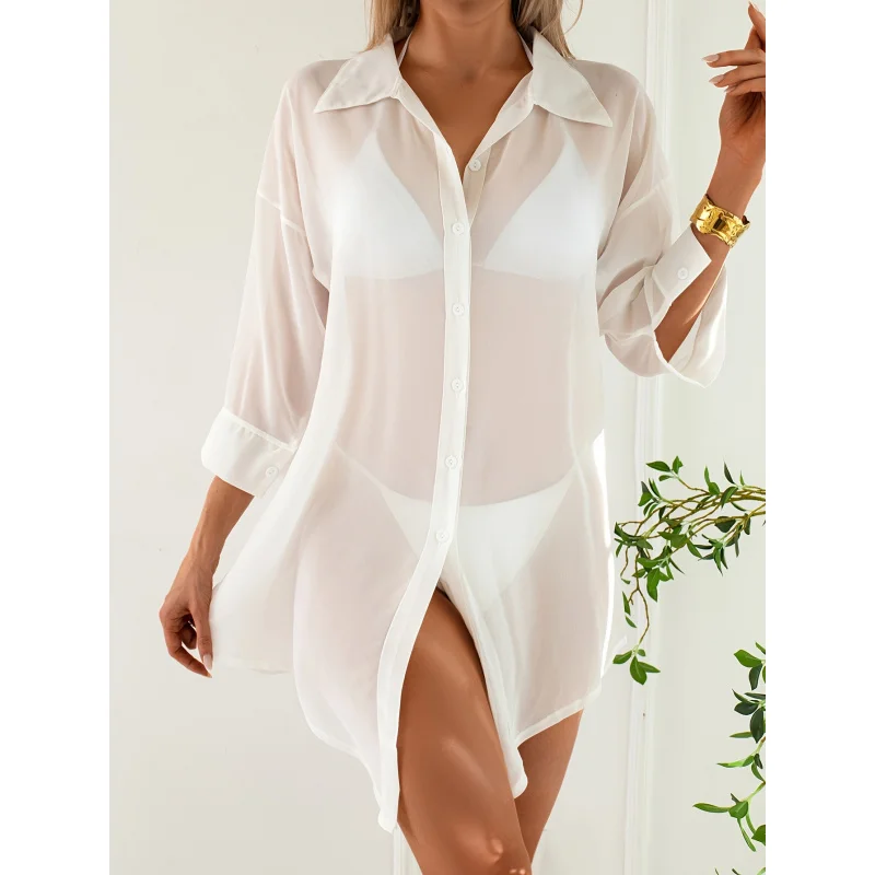 

European & American Women's Beach Cover-Up Shirt - Chiffon Style Casual Top - Hot Seller