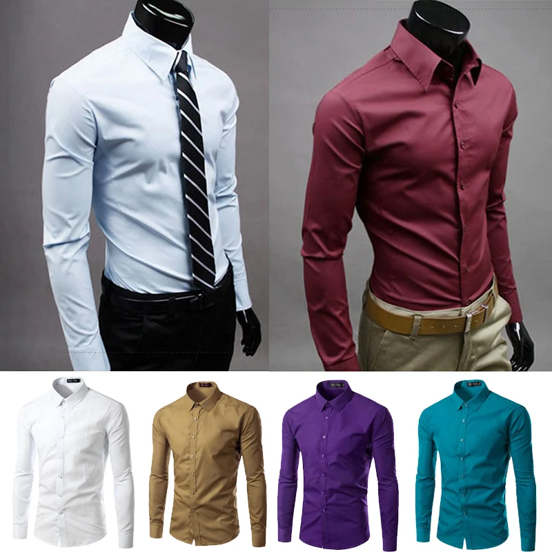 Various Colors High Quality Anti-Wrinkle Long Sleeve Shirt Business Fashion Casual Solid Color Gentleman Shirt Men M-5Xl