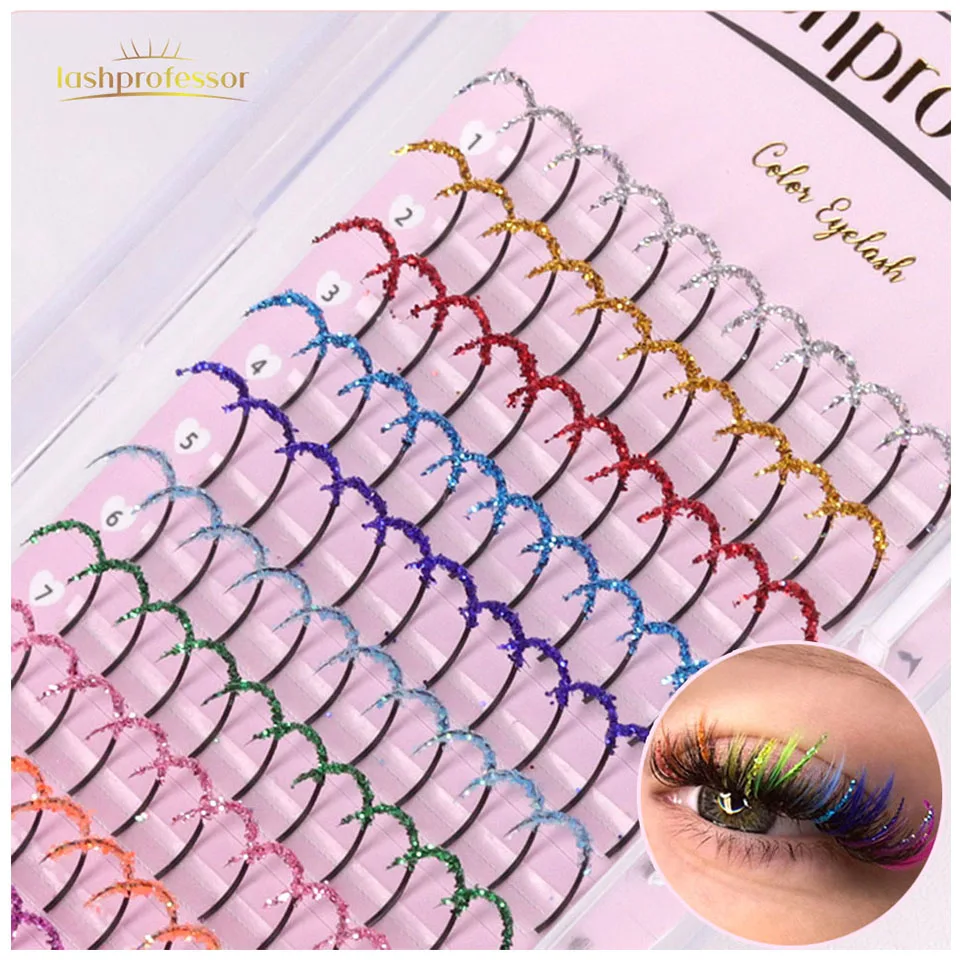 Lashprofessor Color Mix Glitter Lashes Shiny Glitter Eyelash Extension Color Spike Individual Lash Christmas Party Makeup Cila