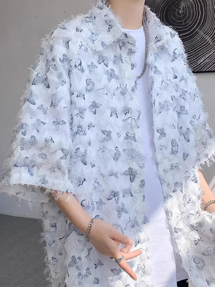 

Fashionable Men's Flower Shirt Short Sleeve Summer American High Street Trend Brand Couple's Seven Sleeve Shirt