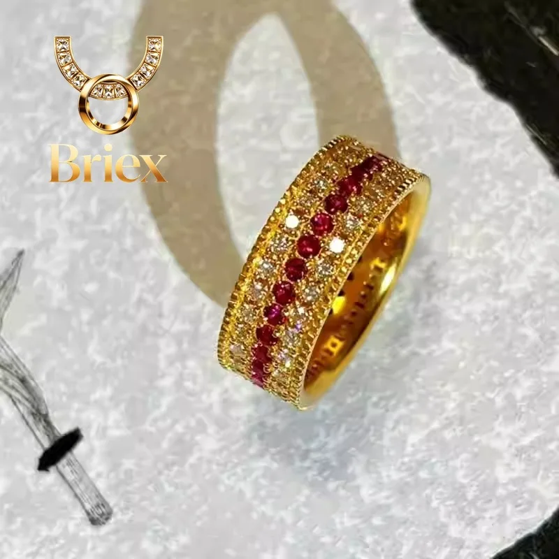 

Briex Jewelry Real 18K Gold Ring for Woman Three Rows of Starry Ring Luxury Quality Fine Jewelry AU750 Ring Party Gift