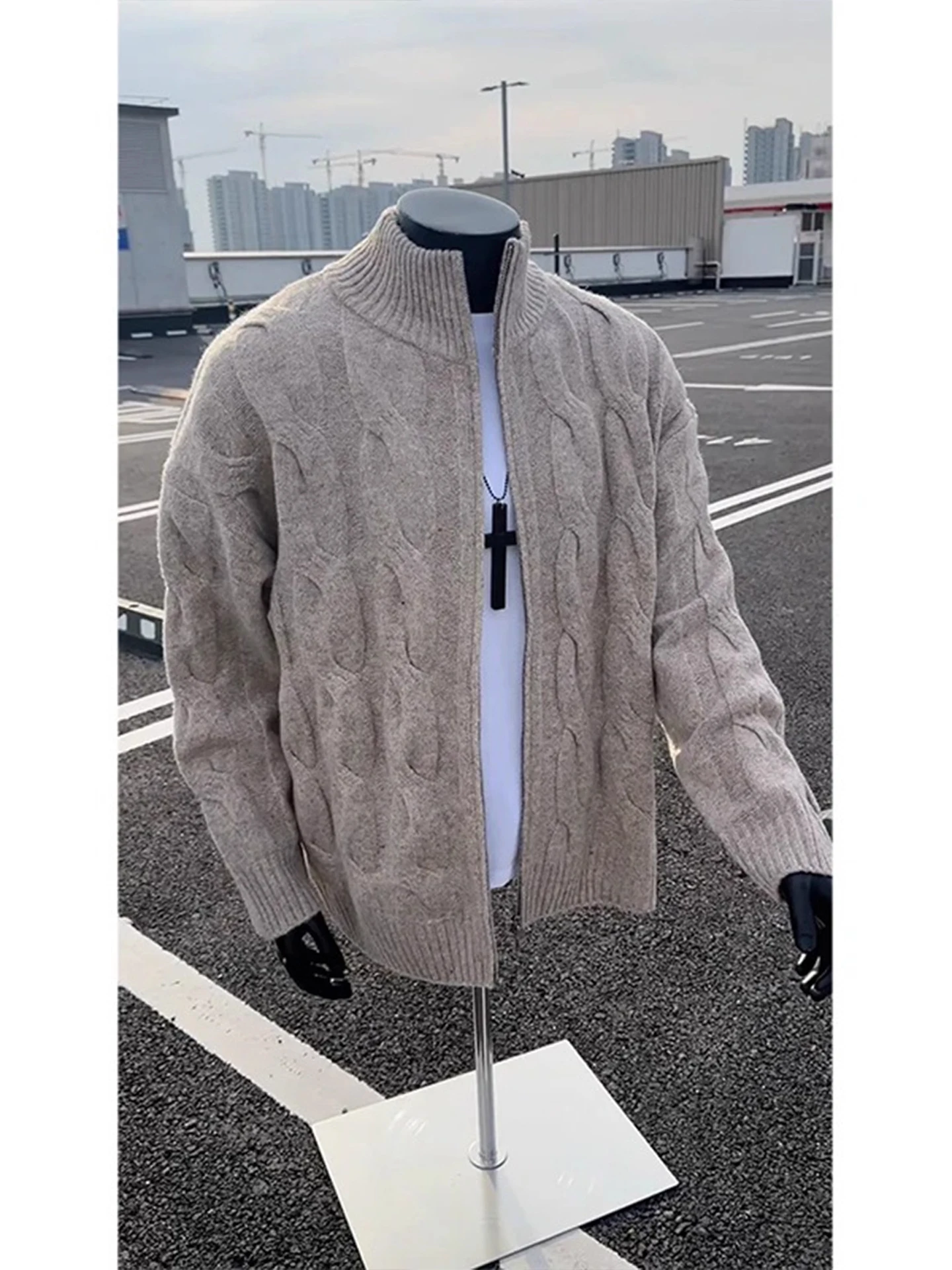 Sweter Rajut Pria Vintage Biru Model Amerika Santai untuk Pasangan, Musim Gugur Musim Dingin, Gaya Kasual Cleanfit, Serat Poliester