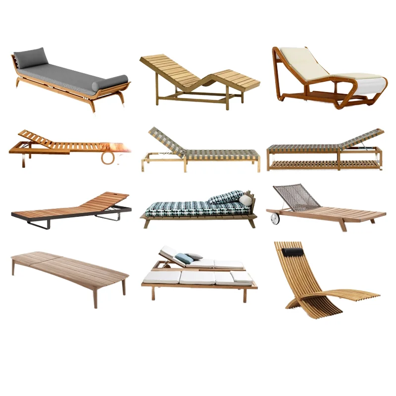 شمس خارجية حديثة من خشب الساج الصلب مع وسائد بتصميم قابل للطي لمسة نهائية من طلاء الأشعة فوق البنفسجية للاستخدام في الفيلا والفنادق