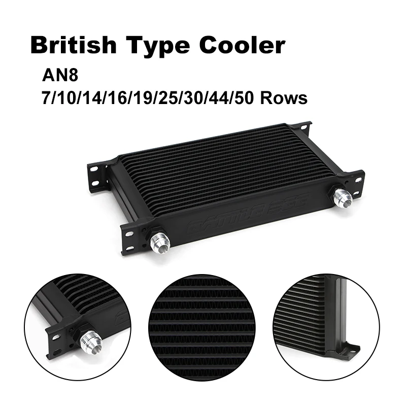 

Professional Line Standard Oil Cooler Radiator Universal British Type AN8 Fitting Aluminum Alloy 7/10/14/16/19/25/30/44/50 Row