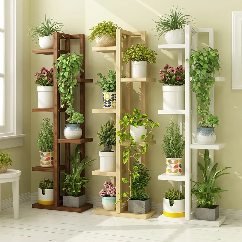 Pine Multi-Tier Plant Stand Sturdy Freestanding Balcony Organizer European Flower Rack for Greenery and Home Decor - Image 2