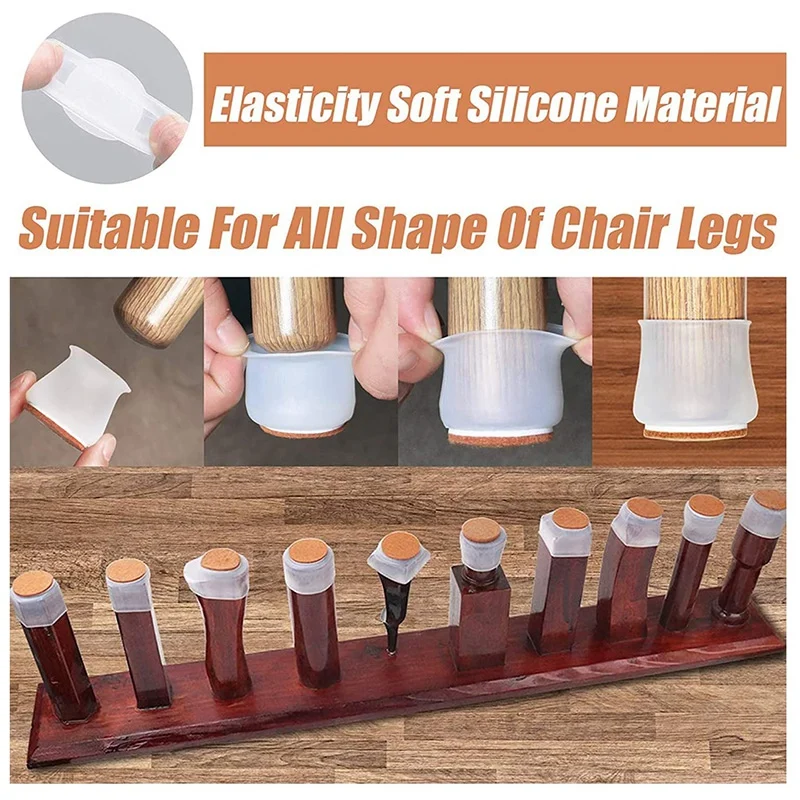 Hot YO-Silicone Chair Leg Caps With Felt Pads - Free Moving Table Leg Covers, 16 Pcs Stool Leg Protectors - Transparent White