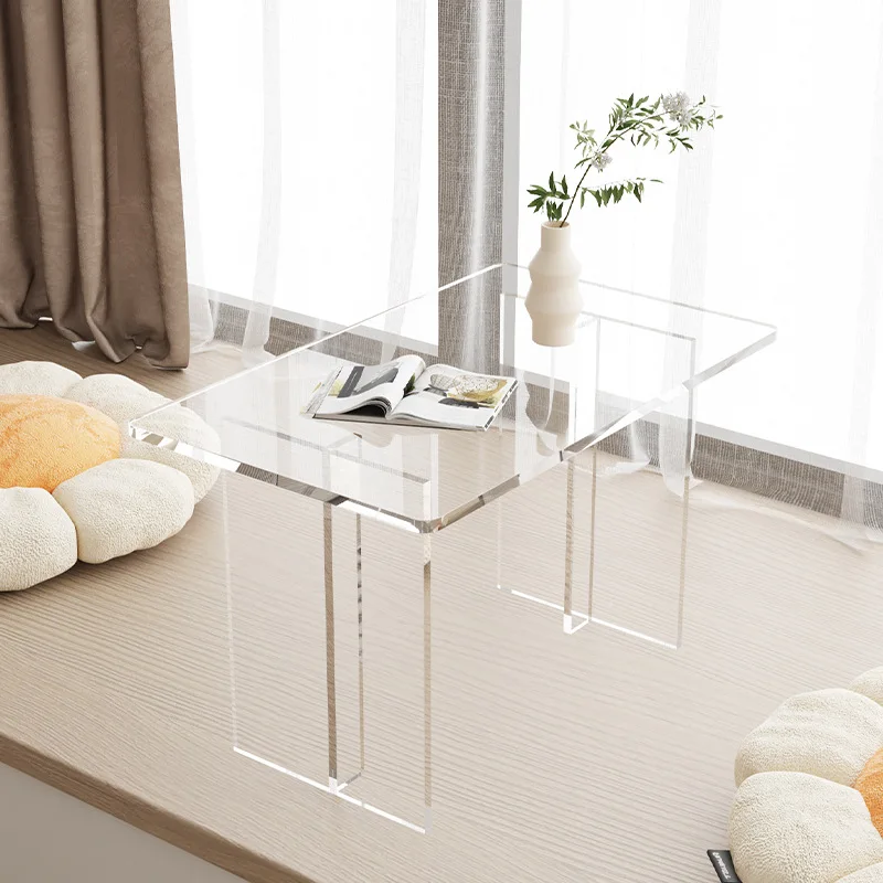 Transparent coffee table Solid wood simple cream Household living room Wabi wind Balcony bay window few computers Low table