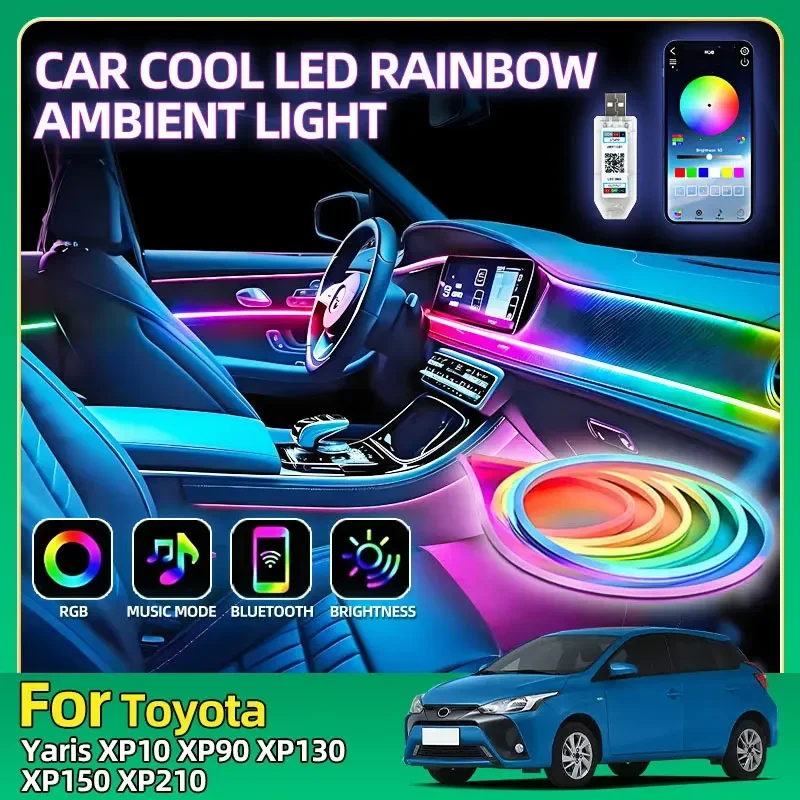 

Auto Interior Rainbow Strip App Control 64 RGB Lighting For Toyota Yaris XP10 XP90 XP130 XP150 XP210 RAV4 XA20 C-HR NGX10 NGX50