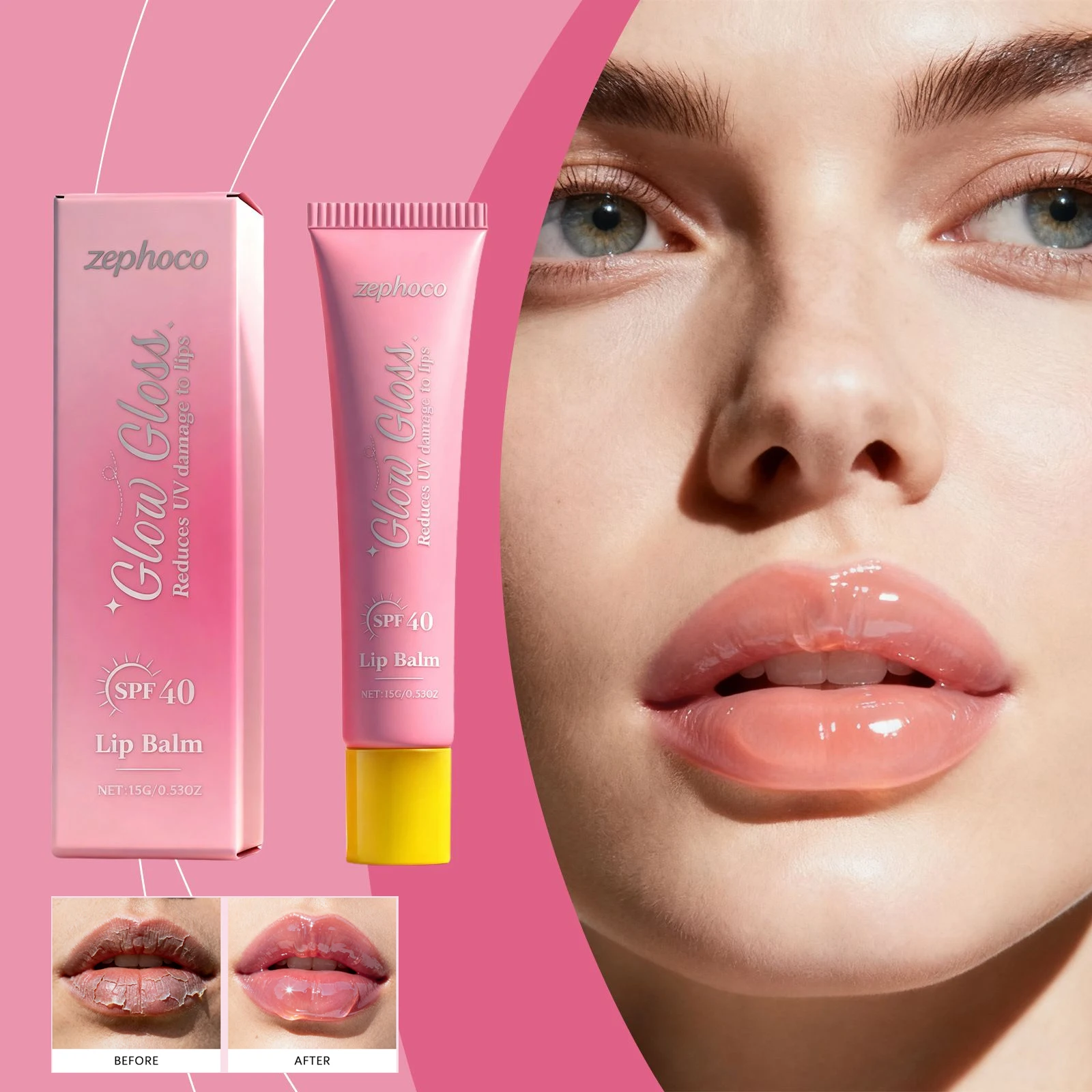 Kryształowy Balsam do Ust Nawilżający Błyszczyk do Ust SPF 40 Redukuje Szkodzenia UV Wzmacnia Barierę Ust Rozjaśnia Kolor Ust Szminka Kosmetyki