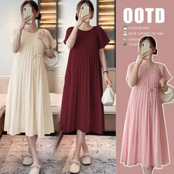 Maternity Dresses Korean Fashion Chiffon Maternity Dress Elegant Sweet Loose Clothes for Pregnant Women Ins Pregnancy Clothing