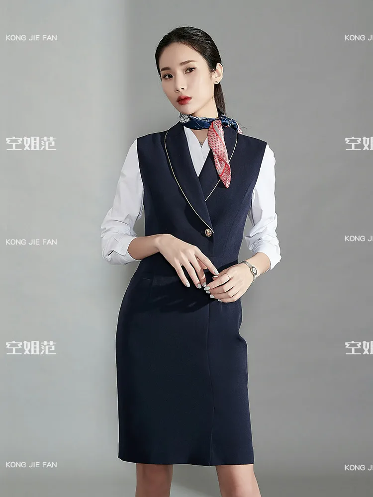 Airline Company Stewardess Uniform Professional Dress Elegant Lady Suit Beauty Salon Front Desk Jewelry Shop Formal Work Clothes