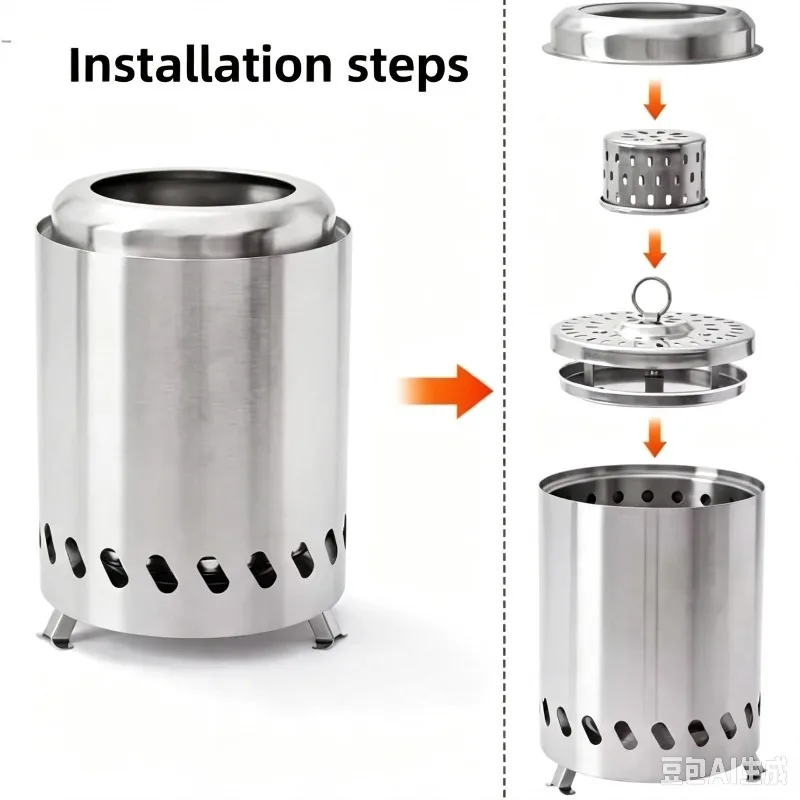304‑Stainless‑Steel Portable Wood Burning Stove Outdoor Camping Fire Pit Detachable Smokeless Camping Heater with Storage Bag