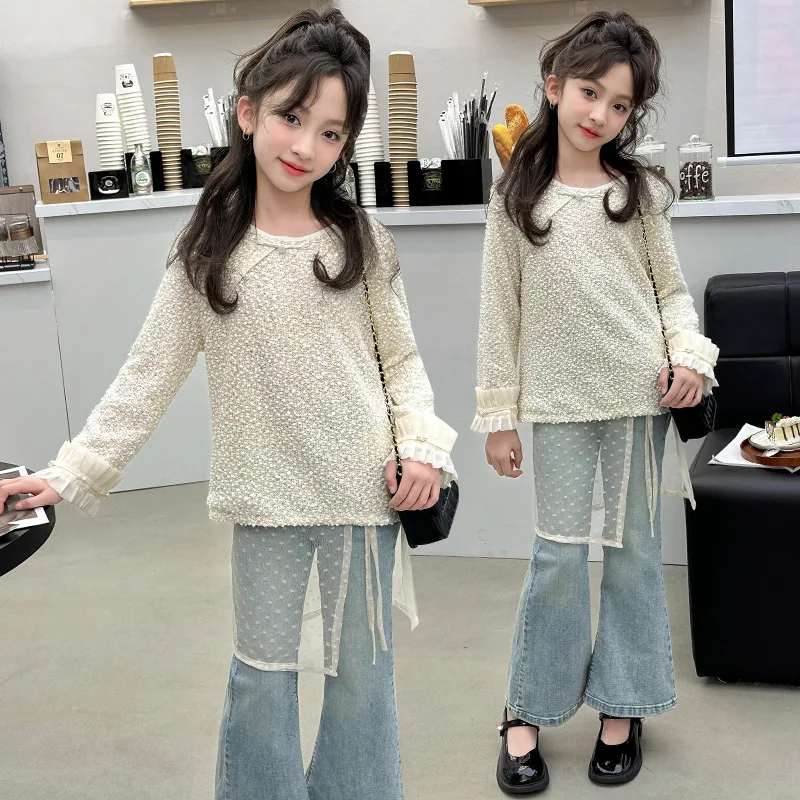 

Girl's sequin small shirt set 2024 new fashionable spring outfit two-piece set, girl's western-style set