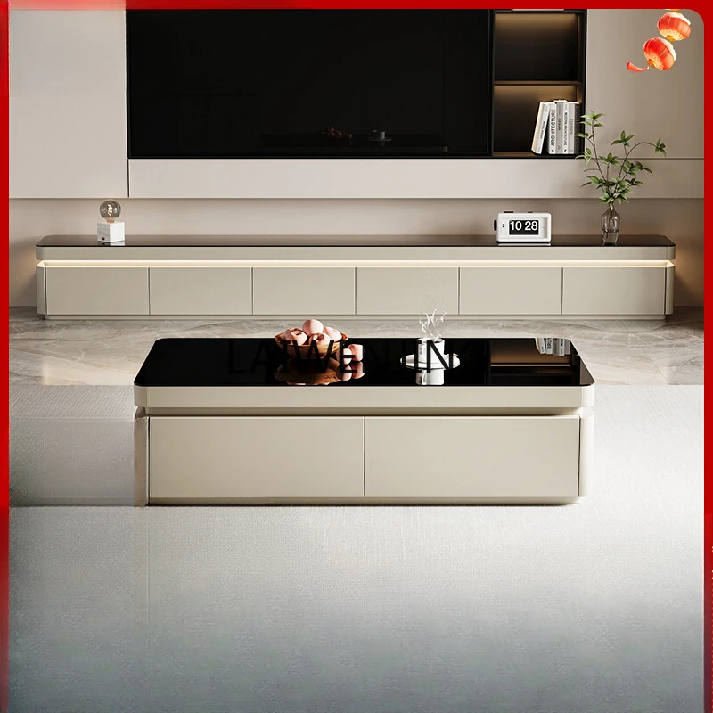 

MJY solid wood TV cabinet coffee table combination light luxury small apartment living room floor TV cabinet