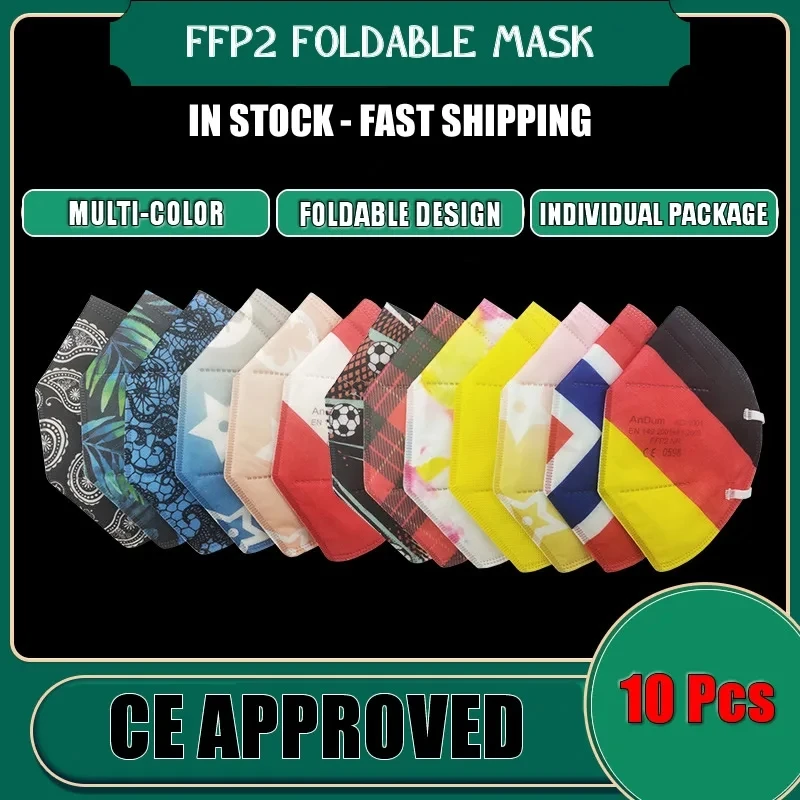 10 Uds FFP2 filtro de 5 capas de fútbol plegable desechable máscara de polvo de Color respirador para protección de seguridad de pulido de niebla diaria