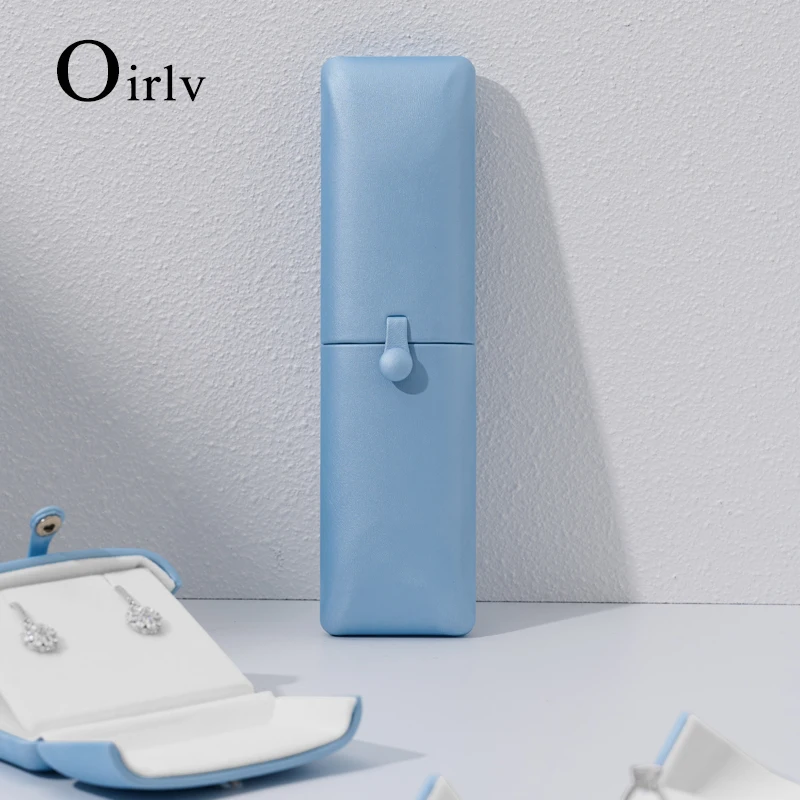 Oirlv New Blue Leather Snap Button Double-Sided Opening Jewelry Packaging Box Proposal Double Ring Box Necklace Collection Box