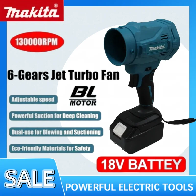 

Беспроводная воздуходувка Makita 130000 об/мин, высокоскоростная, бесщеточная, 6-скоростная, турбовентилятор, мощный вентилятор, пылесос для аккумуляторов 18В