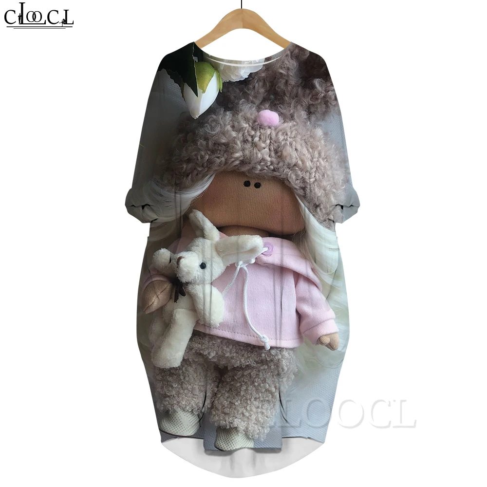 CLOOCL Kawaii Pocket Dress Super Funny Toy Graphics 3D Printed Casual Long Sleeves Knee-length Oversized Dresses Spring Summer