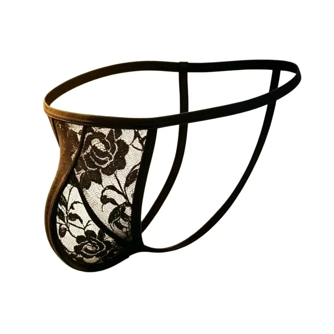 1pc Men's Floral Lace G-string Thong Underwear, See Through Sheer Mesh Pouch Briefs, Low Waist Sexy Transparent Lingerie For Men