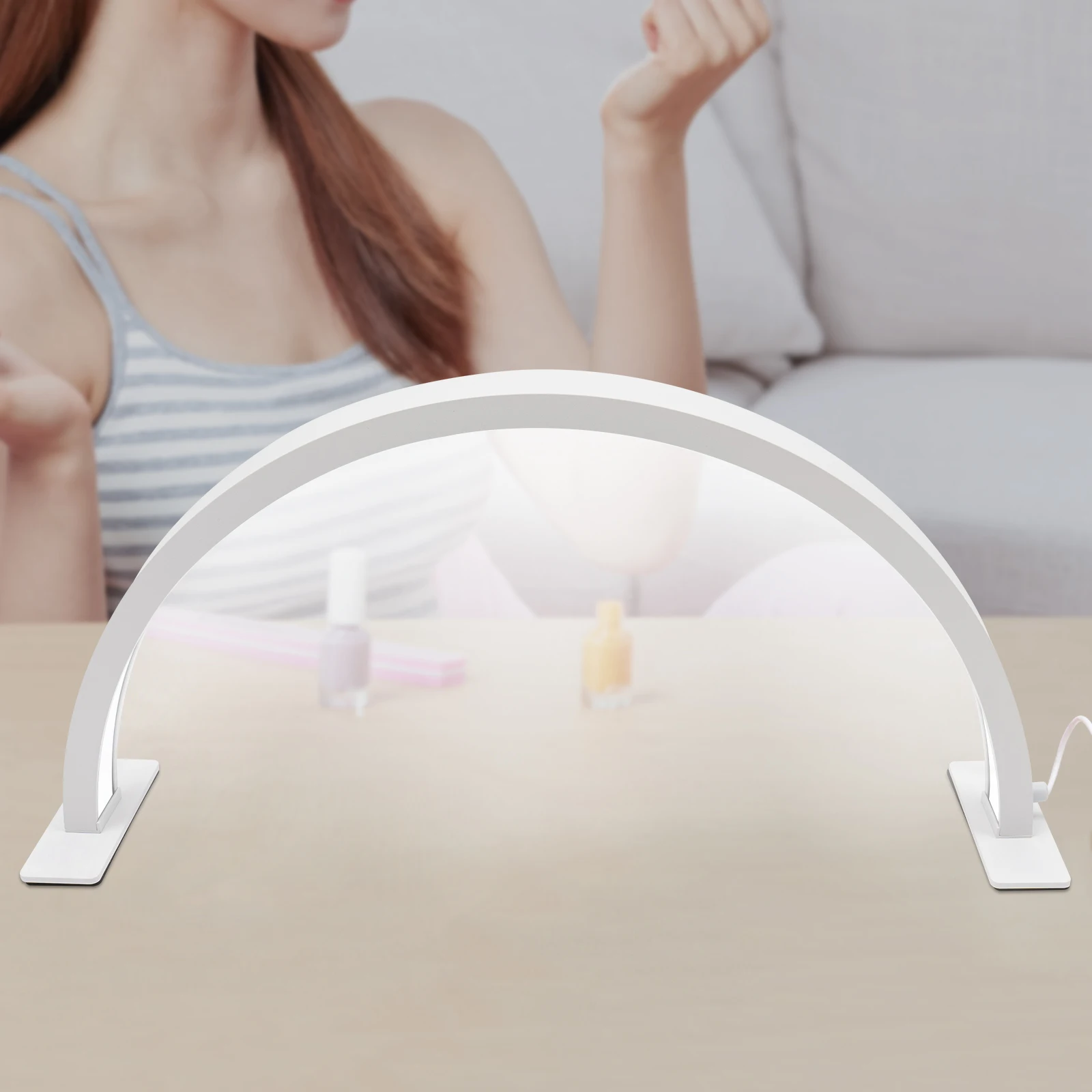 

White Half Moon Shape Light for Nail Desk,LED Nail Light Fill Light for Manicure Salon for Living Room, Dresser,Beauty Salon