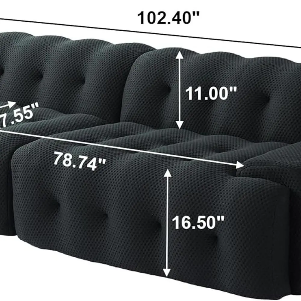 أريكة سحابة شبكية منحنية ثلاثية الأبعاد باللون الأسود 102.4، مقعد كبير الحجم، أريكة مقطعية مريحة لغرف المعيشة والشقق، جاهزة ل