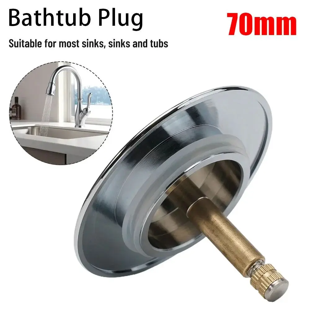 1Pcs Durable Pop Up Waste Stopper Bathtub Plug Brass Only Flat Seal Bath Stopper Adjustable 70mm Bathroom Tub Drain Filter