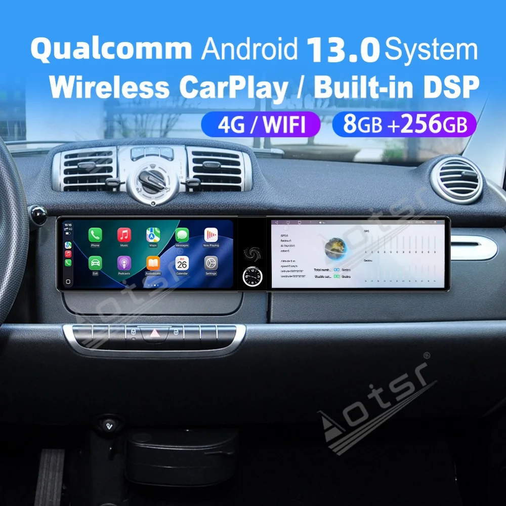 

12.3" Dual Screen Qualcomm Carplay Android Car Multimedia Automotive For Mercedes Benz Smart 2011~2015 GPS Car Radio Head Unit