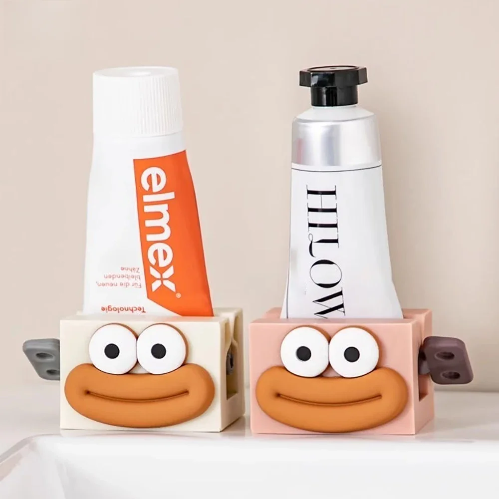 Universal Tube Squeezer Cartoon Design Manual Rolling Clip Fits Toothpaste Facial Cleanser & Art Paint Tubes Adhesive Bathroom Stand