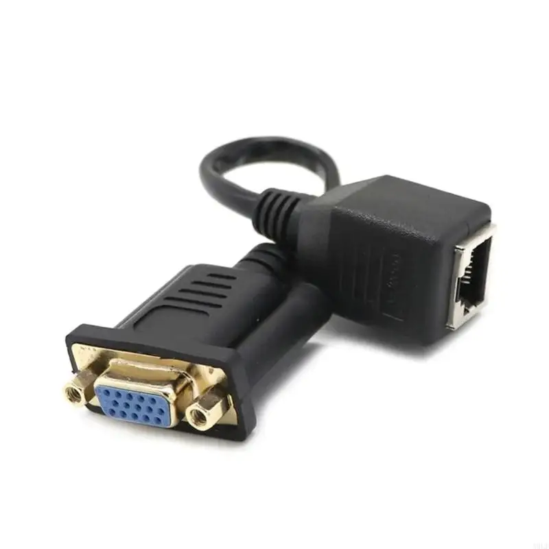 A9LF 15-Pin VGA to RJ45 Networks Conversion Adapter Cable Female/Male Connector to Female Port Extender Wire Converter Line