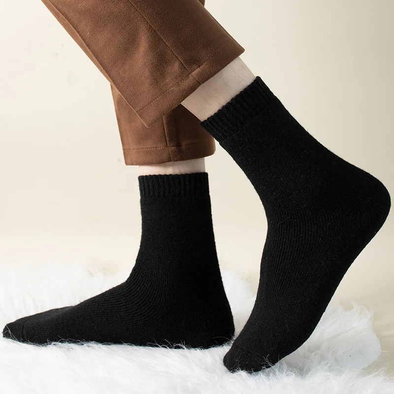 1pairs Winter Warm Thick Wool Women's Socks High Quality Stretch Casual Terry Sock Harajuku Solid Against Cold Anti-snow Men Sox