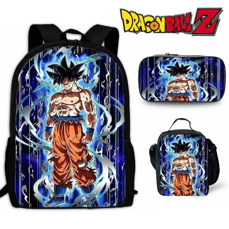 Dragon Ball Z Anime Figure Backpack Three piece set Cartoon Super Saiyan Figure Goku Student Bag Pen Case Lunch Box Bag Kid Gift