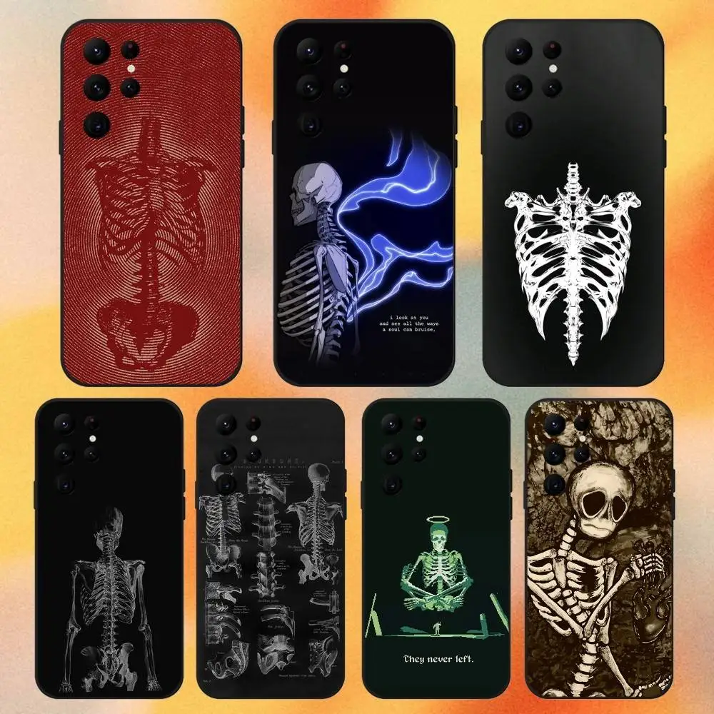 

Funny Skeleton Skull Phone Case For Samsung S 25,24,23,22,30,21,10,9,Ultra,Plus,Lite,FE,4,5G Black Soft Case