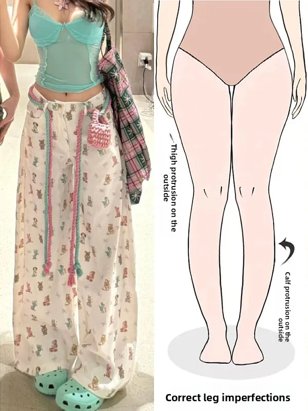 

Брюки женские прямые с мультяшным принтом, с высокой талией, свободные, струящиеся, широкие, для фигуры типа «груша», летняя новинка