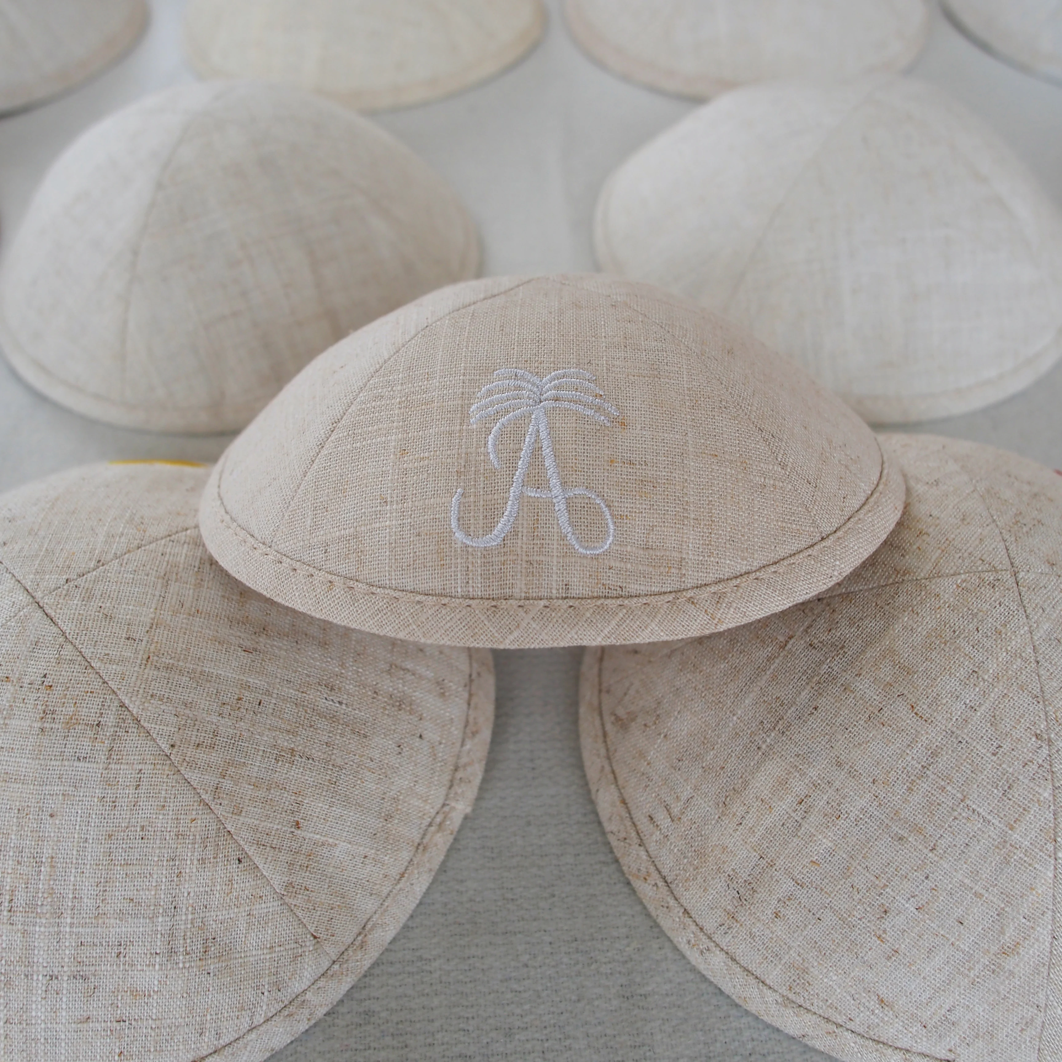 

Custom embroidery linen kippah Jewish Ahava customize kippot for wedding bat mitzvah judaica gift yarmulke