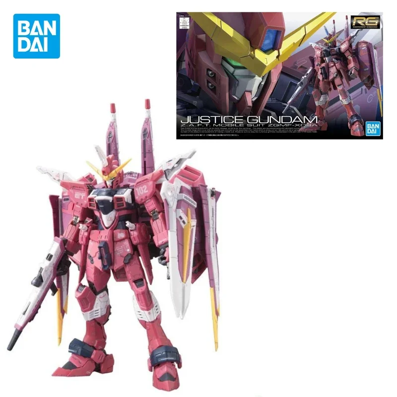 Bandai-figura de acción de Gundam RG 1/144, figura de acción de la justicia, modelo de juguete, adornos de colección, regalos, Original, en Stock