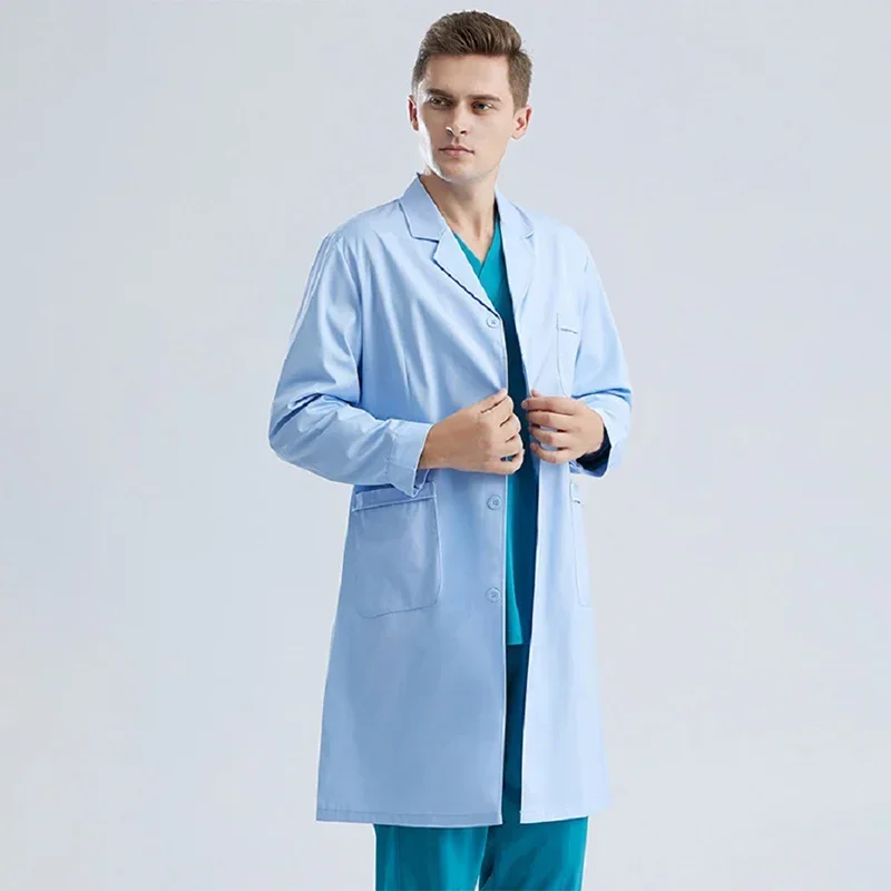 Men Doctor Uniform Laboratory Robe Man Long Sleeves Medical Clothing Veterinary Work Scrub Clothes Hospital Sanitary Gown