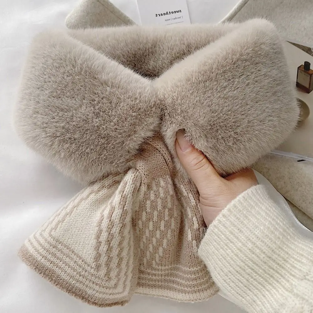 

Women's Elegant Plush Faux Rabbit Fur Shawl Scarf Winter Warm Thickened Solid Color Cross Collar Neck Warmer Kawayi Accessory