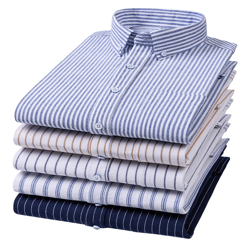 New Men\'s Social Shirts Plaid Stripe Fashion For Male Shirt Long Sleeve Cotton Oxford Casual Man Shirt Single Size 4XL 3XL 2XL