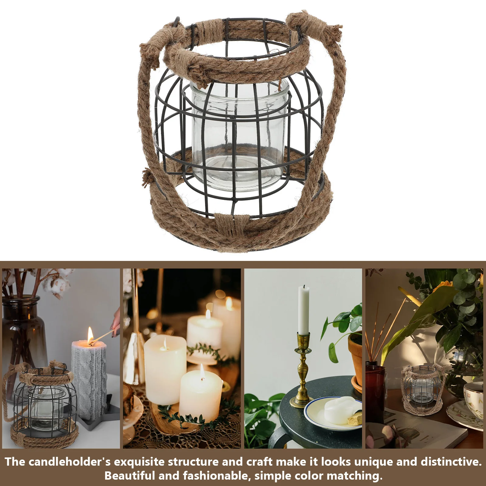

1Pcs Iron Craft Candleholder Lantern Exquisite Hanging Base Decorative Scene Wedding Banquet Candleholder