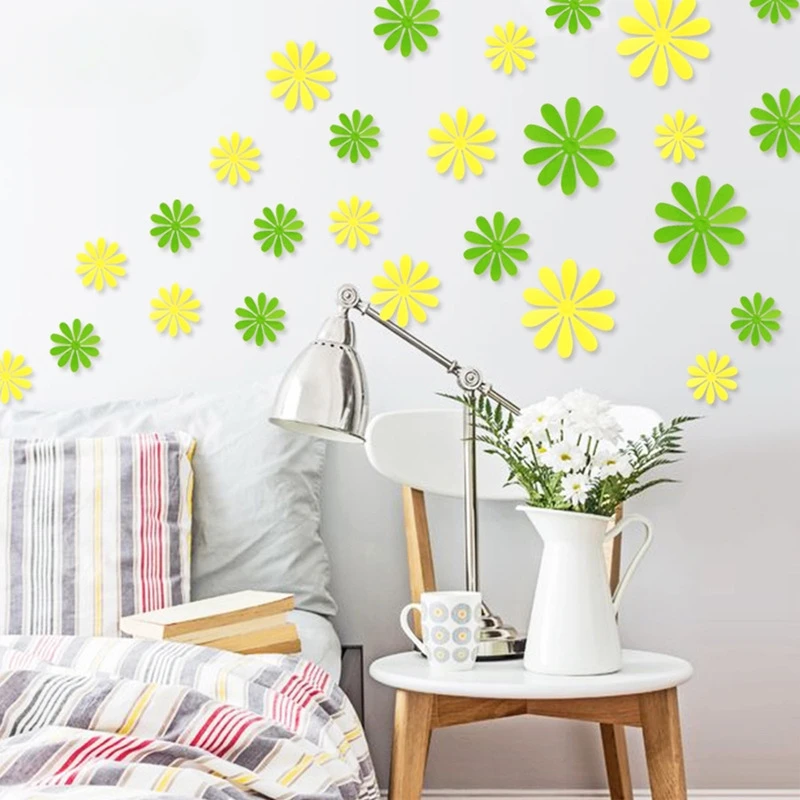 12Pcs/Lot 3D Sun Flower Wall Stickers Creative Fridge Flowers Decoration Art Mural Decal for Children Kids Room