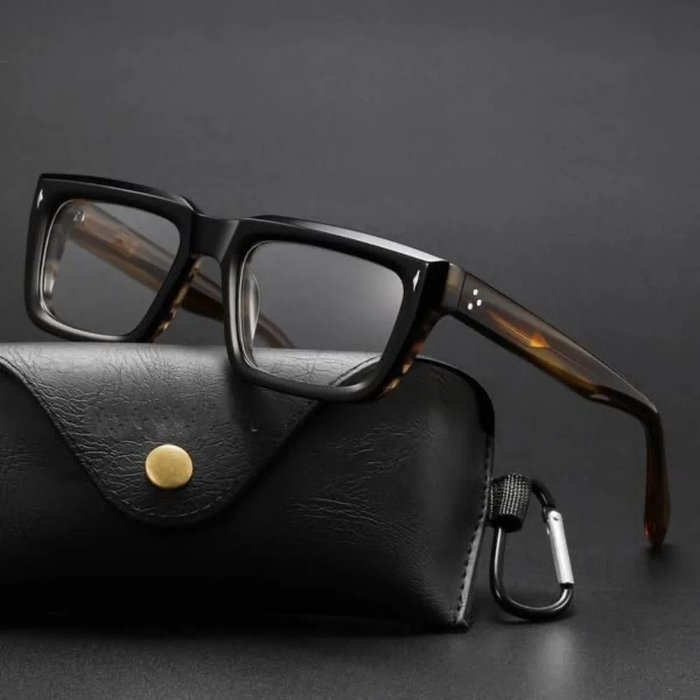 BETSION Fashion Retro Thick Rectangular Acetate Eyeglasses 53mm Full Rim Eyewear Frame for Men Women Support Prescription Lenses