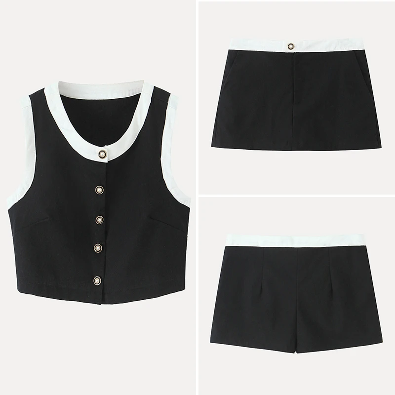 

Retro Waed Cotton Linen Vest Top Color Blo Skirt Pants Women's Faion Set Z Brand Polyester Fiber Summer 2025