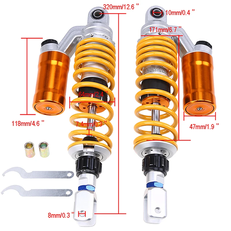 Universal 320mm Motorcycle Rear Shock Absorber Adjustable Air Damper Scooter Suspension for Yamaha Honda Kawasaki Suzuki