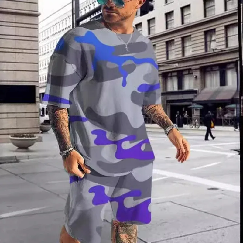

2025 Camouflage Men's Suit Camouflage 3D Printed T-shirt Fashion Shorts Two-piece Set Casual Sportswear Streetwear Set