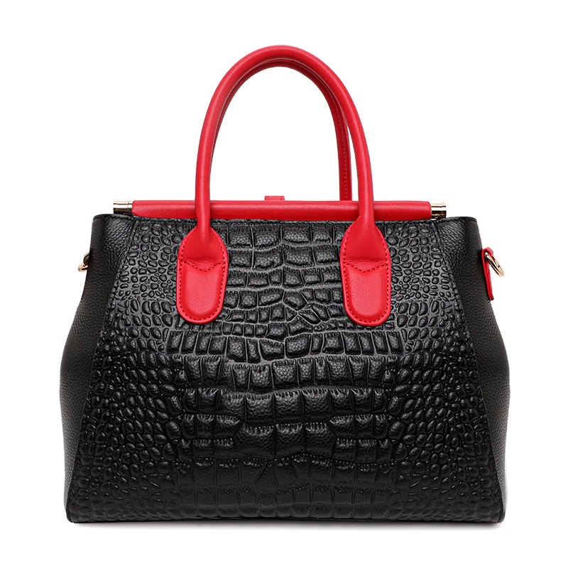 Genuine leather contrasting color bag for women\'s large capacity handbag 2024 new single shoulder middle-aged mom bag tote bag